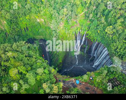 Vue aérienne Tumpak Sewu Cascade la plus belle d'Indonésie. Les collines et les montagnes de Java regorgent de cascades étonnantes. Des milliers d'eau Banque D'Images