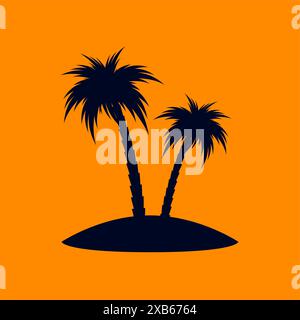 Arbres de noix de coco africains ou palmiers tropicaux sur fond orange. Silhouette noire simple pour éco Floral logo emblème dans Retro Art, ou logo de voyage Illustration de Vecteur