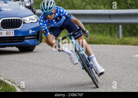 Étape 8 de la course annuelle Critérium du Dauphiné 2024, avec départ à Thônes et arrivée au plateau des Glières. Le Critérium du Dauphiné, connu avant 2010 sous le nom de Critérium du Dauphiné libéré, est une course cycliste annuelle sur route dans la région du Dauphiné, dans le sud-est de la France. La course se déroule sur huit jours durant la première quinzaine de juin. Banque D'Images