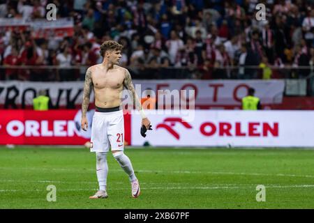 Varsovie, province de Mazovie, Pologne. 10 juin 2024. Nicola Zalewski après le match international amical de football entre la Pologne et la Turquie au stade national de Varsovie. Crédit : ZUMA Press, Inc/Alamy Live News Banque D'Images