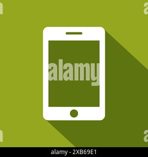 Vecteur d'icône de smartphone. Appareil mobile blanc. Ombre d'arrière-plan verte. Symbole de communication moderne. Illustration de Vecteur