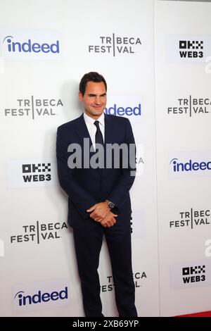 New York, NY. 10 juin 2024. Roger Federer assiste à la première mondiale du documentaire Amazon Federer : 12 final Days au Tribeca film Festival 2024. @ Veronica Bruno / Alamy Live News Banque D'Images