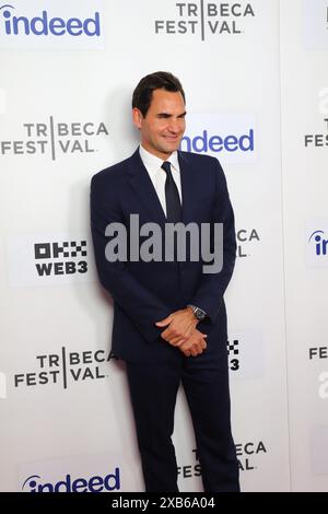 New York, NY. 10 juin 2024. Roger Federer assiste à la première mondiale du documentaire Amazon Federer : 12 final Days au Tribeca film Festival 2024. @ Veronica Bruno / Alamy Live News Banque D'Images