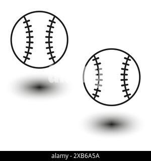 Collection d'icônes de baseball. Contours noirs avec ombres. Symbole sportif classique. Illustration vectorielle. Illustration de Vecteur