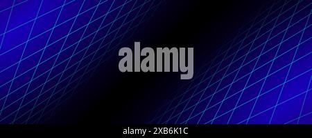 Fond filaire bleu néon brillant. Plans de grille diagonaux en damier brillants en profondeur. Fond d'écran rétro futuriste. Fond de surface de matrice SCI fi de jeu d'arcade pour affiche, bannière. Vecteur Illustration de Vecteur