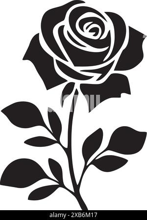 Silhouette élégante d'une Rose classique en noir et blanc Illustration de Vecteur