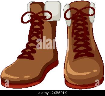 Paire de bottes marron avec lacets rouges Illustration de Vecteur