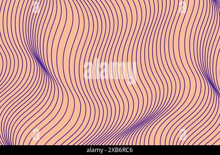 Lignes ondulées abstraites de couleur violette sur fond de couleur fuzz pêche. Motif géométrique avec des lignes ondulées déformées. Fond pour l'art mural, web design Illustration de Vecteur