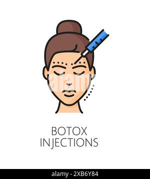 Botox injections cosmétologie et mésothérapie, icône de couleur de ligne de soins du visage. Cosmétiques anti-vieillissement ou symboles vectoriels de ligne mince d'injections de soins de la peau pour le visage. Produit de beauté pour femme ou pictogramme de contour de mésothérapie Illustration de Vecteur