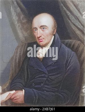 William Hyde Wollaston 1766-1828, Chemiker anglais, geboren à East Dereham, Norfolk, Angleterre. Wollaston entdeckte palladium 1804, rhodium 1805 und duktiles Platin. In der Spektroskopie arbeitete er an den Fraunhofer-Linien im Sonnenspektrum. AUS James Sheridan Muspratt Chemistry Londres, vers 1860. Gravur., digital restaurierte Reproduktion von einer Vorlage aus dem 19. Jahrhundert, date du dossier non précisée Banque D'Images