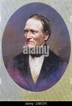 Edward Hitchcock 1793-1864, amerikanischer Geologe und dritter Präsident des Amherst College 1845-1854. Er führte geologische Untersuchungen in Massachusetts durch. In der Paläontologie veröffentlichte er Arbeiten über die versteinerten Dinosaurierspuren im Connecticut Valley. Kupferstich, 1896., digital restaurierte Reproduktion von einer Vorlage aus dem 19. Jahrhundert, date du dossier non précisée Banque D'Images