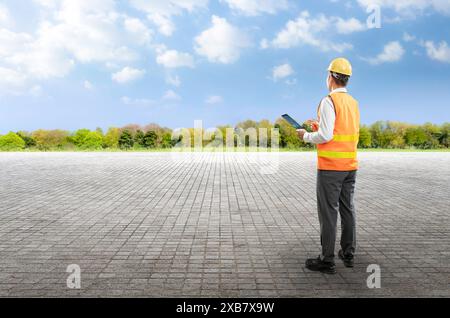 Concept d'entreprise de construction avec un ingénieur civil et une formation en paysage urbain Banque D'Images