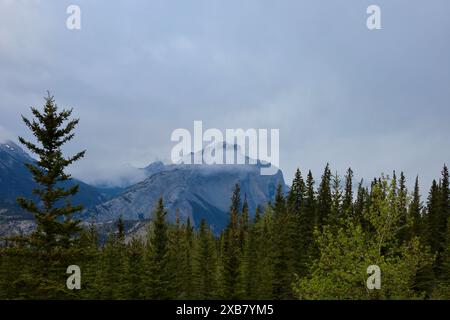 Les montagnes Rocheuses enveloppées de nuages bas Banque D'Images