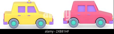 Voiture voiture berline jaune taxi pour le service de transport de passagers de destination urbaine 3d icône set réaliste illustration vectorielle. Véhicule automobile Illustration de Vecteur