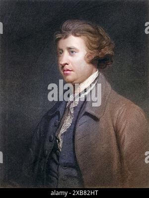 Edmund Burke (1729-1797) Anglo-irischer Redner, politischer Philosoph und Schriftsteller, Mitglied der Whig-Partei. Kupferstich nach dem Porträt von Joshua Reynolds. AUS The Gallery of Portraits, Band III, von Charles Knight (Londres, 1834). Kupferstich., digital restaurierte Reproduktion von einer Vorlage aus dem 19. Jahrhundert, date du dossier non précisée Banque D'Images