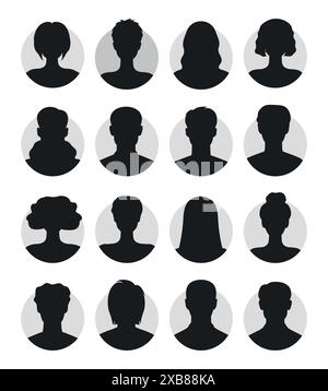 Portraits abstraits féminins et masculins sans visage, avatars ou profils anonymes. Ensemble d'icônes de silhouettes de visage de femme et d'homme. Illustration vectorielle Illustration de Vecteur