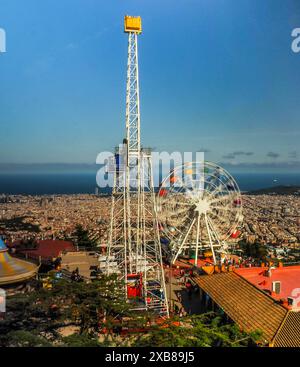 Vue aérienne du paysage urbain avec une grande roue Banque D'Images