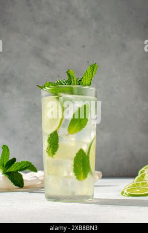 Mojito classique avec citron vert et menthe dans un grand verre avec de la glace Banque D'Images