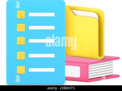 Liste de contrôle de document de plan de travail d'entreprise pour faire la liste de gestion des tâches rapport d'icône 3d illustration vectorielle réaliste. Comptabilité des données sommaires de bureau fol Illustration de Vecteur