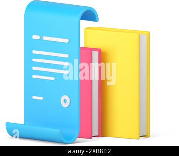 Liste de la gestion des tâches de lecture de livre examen éducatif vérifier l'icône 3d illustration vectorielle réaliste. Bibliothèque librairie littérature étudiant textbo Illustration de Vecteur