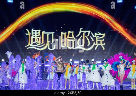 (240611) -- HARBIN, 11 juin 2024 (Xinhua) -- la performance en direct 'Encounter Harbin' est mise en scène au lieu pittoresque de Sun Island à Harbin, dans la province du Heilongjiang, au nord-est de la Chine, le 10 juin 2024. (Xinhua/Zhang Tao) Banque D'Images