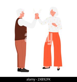 Heureux vieilles personnes âgées donnant l'illustration vectorielle haute de cinq Illustration de Vecteur