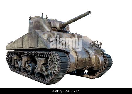 Char américain M4 Sherman de la seconde Guerre mondiale sur fond blanc Banque D'Images