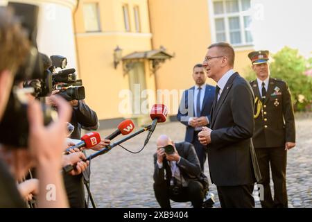 RIGA, Lettonie. 11 juin 2024. Edgars Rinkevics, Président de la Lettonie lors du SOMMET B9 (Bucarest neuf) 2024. Crédit : Gints Ivuskans/Alamy Live News Banque D'Images