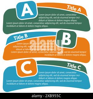 Ensemble de trois bannières horizontales colorées d'options. Modèle de conception infographique étape par étape. Illustration vectorielle Illustration de Vecteur