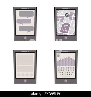 Ensemble de quatre téléphones portables. Illustration vectorielle Illustration de Vecteur
