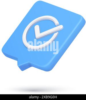 Icône 3D réaliste coche minimaliste dans le cadre de cercle cyberespace conseils rapides accepter l'illustration vectorielle de notification complète. Coche isométrique ag Illustration de Vecteur
