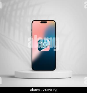 Antalya, Turquie - 11 juin 2024 : iPhone 15 Pro écran avec le nouveau logo iOS 18, le prochain système d'exploitation pour les smartphones d'Apple sera publié Banque D'Images