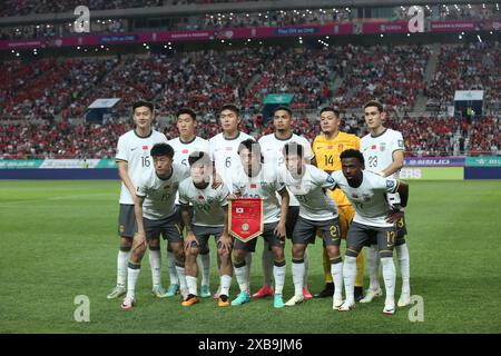 Séoul, Corée du Sud. 11 juin 2024. Starters of China s'alignera avant le match du Groupe C des qualifications asiatiques de la Coupe du monde de la FIFA 2026 entre la Corée du Sud et la Chine à Séoul, Corée du Sud, le 11 juin 2024. Crédit : Yao Qilin/Xinhua/Alamy Live News Banque D'Images