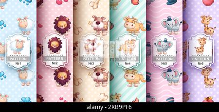 Définir des animaux et des motifs de personnage de dessin animé Illustration de Vecteur