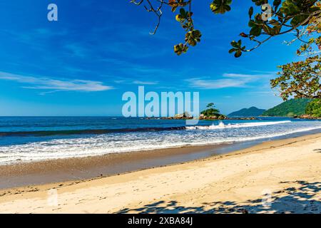 Rmote plage sauvage de Castelhanos et son paysage tropical paradisiaque sur l'île d'Ilhabela à Sao Paulo Banque D'Images