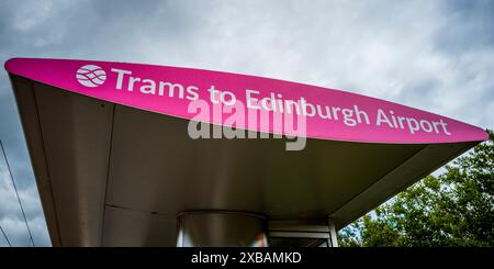 Edinburgh Tram panneau atr Ingliston Park & Ride Station, près d'Édimbourg, Écosse Banque D'Images