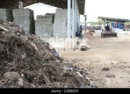 GHANA, Accra Tema, Ashaiman, usine de biogaz et de compostage Safisana, les déchets organiques sont utilisés pour la production de biogaz et le traitement du compost, unité de compostage / GHANA, Safi Sana Biogasanlage, organisateur Abfall werden zu Biogas vergärt und zu Kompost verarbeitet, Kompostwerk Banque D'Images