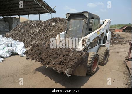 GHANA, Accra Tema, Ashaiman, usine de biogaz et de compostage Safisana, les déchets organiques sont utilisés pour la production de biogaz et le traitement du compost, unité de compostage / GHANA, Safi Sana Biogasanlage, organisateur Abfall werden zu Biogas vergärt und zu Kompost verarbeitet, Kompostwerk Banque D'Images