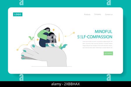 Concept de thérapie centrée sur la compassion. Illustration de l'auto-compassion, montrant le soutien et la gentillesse au sein d'un individu. Pleine conscience et bien-être émotionnel. Illustration vectorielle. Illustration de Vecteur