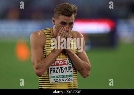 Rome, Italie. 11 juin 2024. Athlétisme : Championnats d'Europe, saut en hauteur, hommes, finale, Mateusz Przybylko d'Allemagne réagit. Crédit : Oliver Weiken/dpa/Alamy Live News Banque D'Images