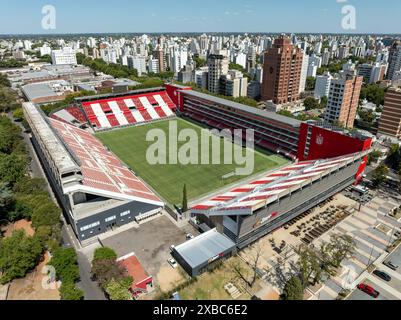 Buenos Aires, Argentine, 22 février 2023 : vue aérienne du stade Jorge Luis Hirschi, Club Estudiantes de la Plata, ('Pincha'). Banque D'Images