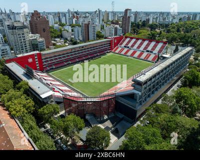 Buenos Aires, Argentine, 22 février 2023 : vue aérienne du stade Jorge Luis Hirschi, Club Estudiantes de la Plata, ('Pincha'). Banque D'Images