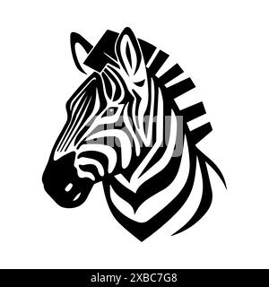 Logo Zebra Head ou icône de ligne moderne. Dessin au trait vectoriel et conception d'icône avec contour audacieux. Noir et blanc le symbole minimaliste Pixel Perfect isole whit Illustration de Vecteur