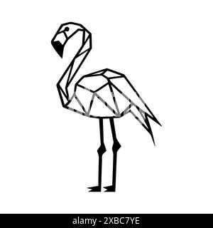 Logo géométrique Flamingo ou icône de ligne moderne. Dessin au trait vectoriel et conception d'icône avec contour audacieux. Noir et blanc Pixel Perfect symbole minimaliste isol Illustration de Vecteur