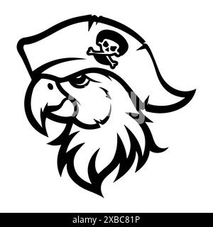 Logo Pirate Parrot ou icône de ligne moderne. Dessin au trait vectoriel et conception d'icône avec contour audacieux. Noir et blanc symbole minimaliste Pixel Perfect isoler w Illustration de Vecteur