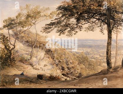 Wilmot's Hill, Kent. Samuel Palmer. ca. 1851. Aquarelle, gouache et craie noire. Banque D'Images