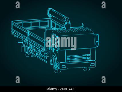 Illustration vectorielle stylisée du plan isométrique du camion avec l'installation de grue-manipulateur Illustration de Vecteur