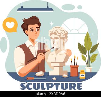 Sculpture en pierre illustration vectorielle mettant en vedette un artisan sculptant une roche à l'aide d'outils de sculpture dans la conception de fond de dessin animé de style plat Illustration de Vecteur