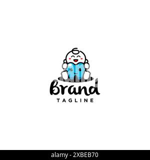 Happy Baby Hugging Blue Cute Teeth logo Design. Dents bleues saines dans Cute Baby Hugs logo Design. Illustration de Vecteur