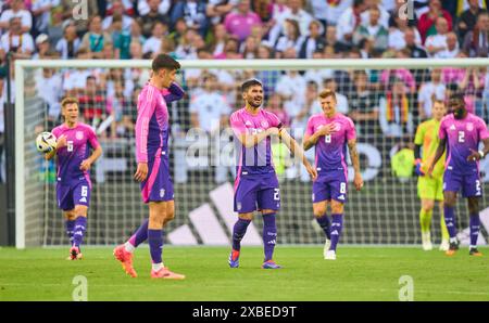 Joshua Kimmich, DFB 6 Kai Havertz, DFB 7 Ilkay Gündogan, DFB 21 Toni Kroos, DFB 8 Antonio Rüdiger, Ruediger, DFB 2 Sad après 0-1 buts dans le match amical ALLEMAGNE - GRÈCE en préparation pour les Championnats d'Europe 2024 le 3 juin 2024 à Nürnberg, Allemagne. Photographe : Peter Schatz Banque D'Images